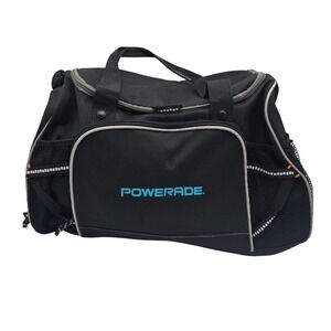 Powerade Black Canvas Athletic Duffel Gym Bag Reflective Trim Shoulder Strap